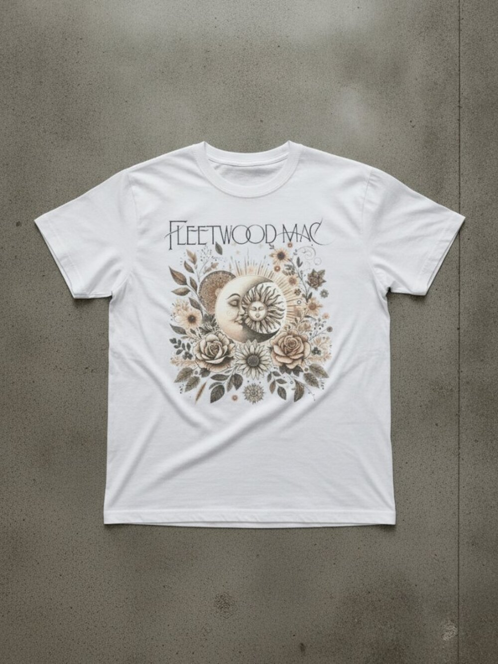 Fleetwood Mac Inspired Vintage Floral Sun Moon Graphic T-Shirt, Boho Unisex Tee